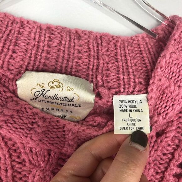 Express Dolman Hand Knit Sweater Pink VTG EUC L - Picture 5 of 5